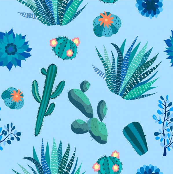 nature cactus background green blue repeating icons