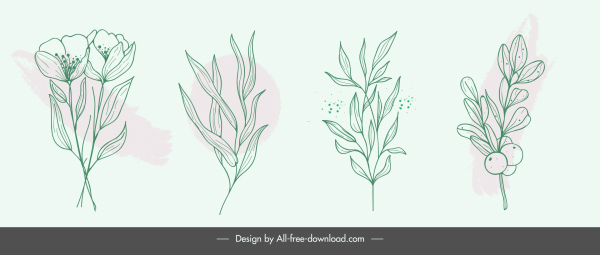 nature design elements handdrawn flower leaf sketch