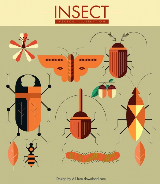 nature design elements insects leaf plant icons