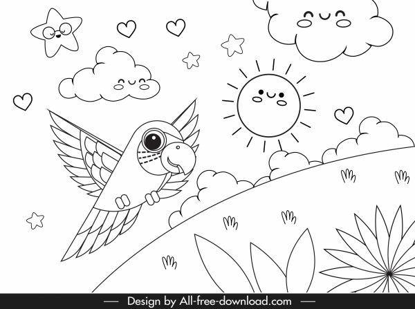 nature drawing cute stylized design handdrawn sketch