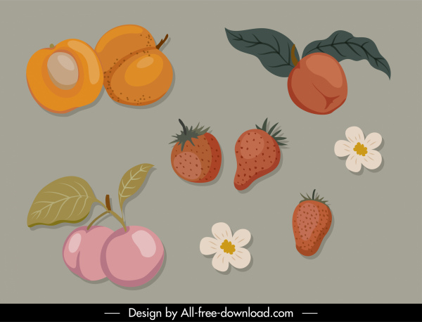 nature elements icons classical fruits flora sketch 