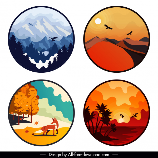 nature landscape backgrounds colored classical design circle isolation