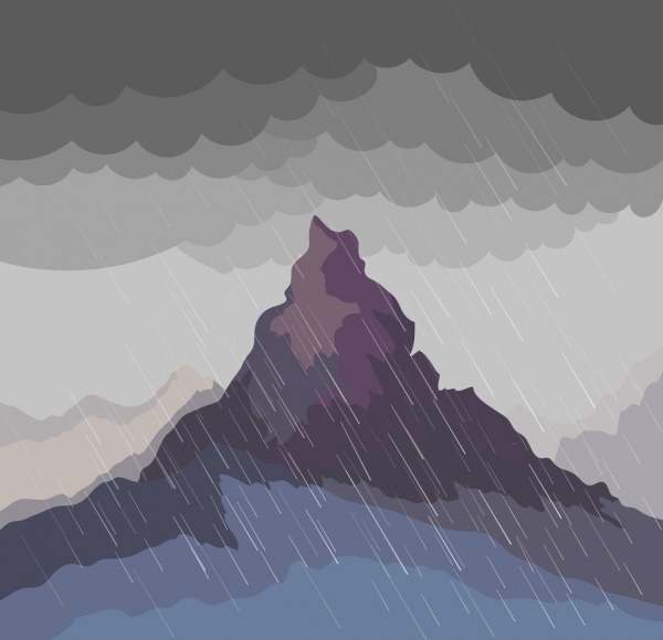 nature landscape drawing rain mountain icons colored cartoon 