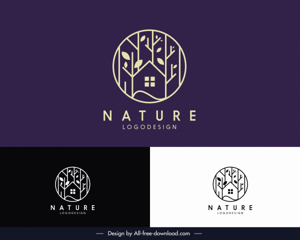 nature logo template flat tree house circle layout