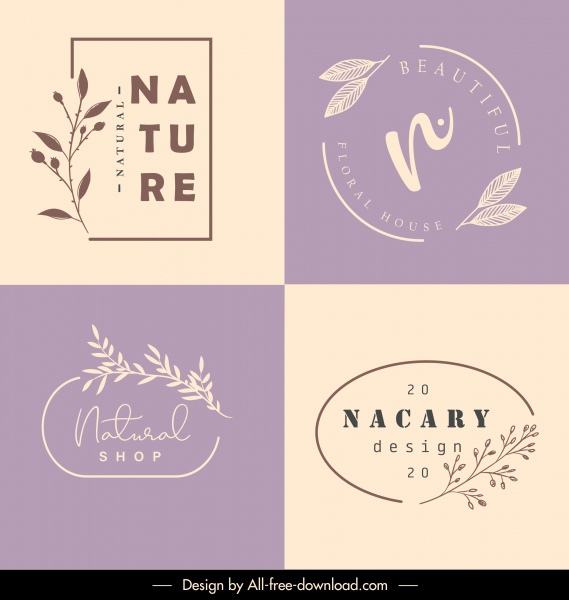 nature logo templates bright classic handdrawn plants decor 