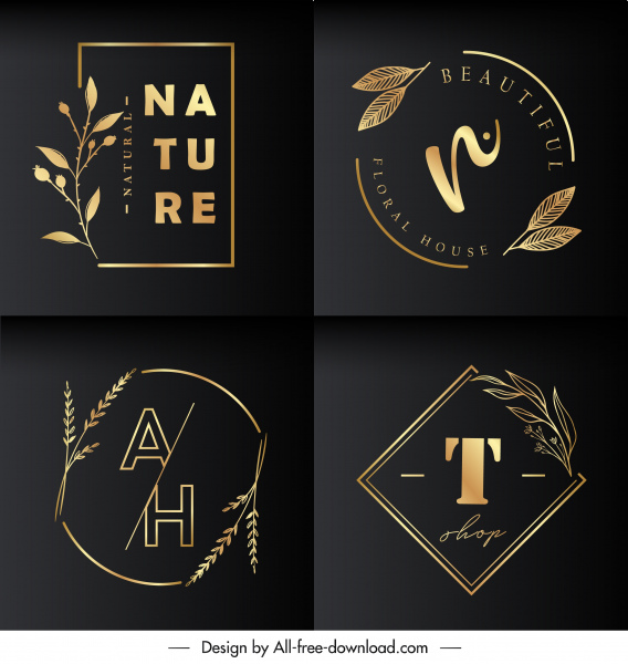 nature logo templates golden leaves decor dark elegance 