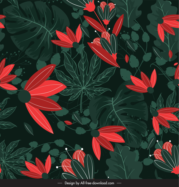 nature painting flowers sketch dark green red decor