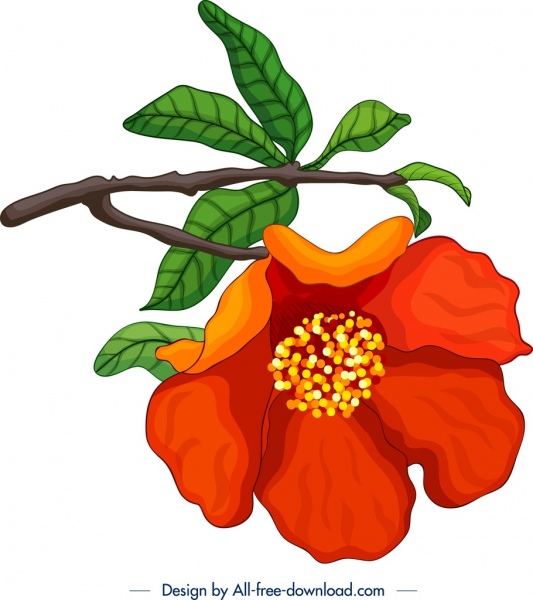 nature painting pomegranate flower branch icon classical design