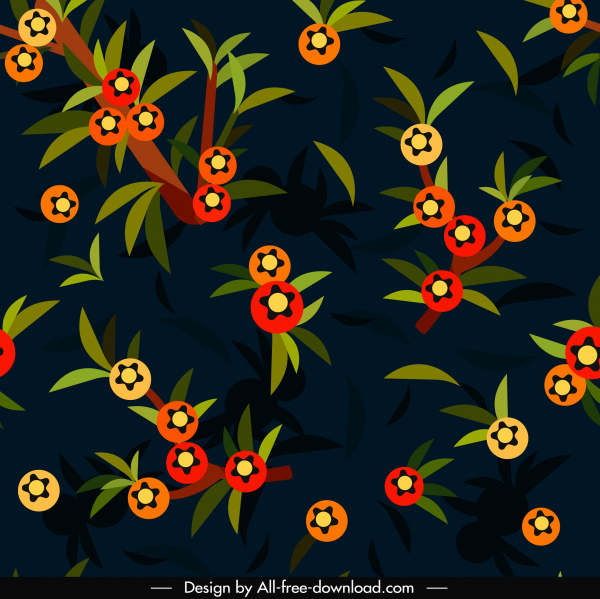 nature pattern fruits leaves decor colorful dark classic