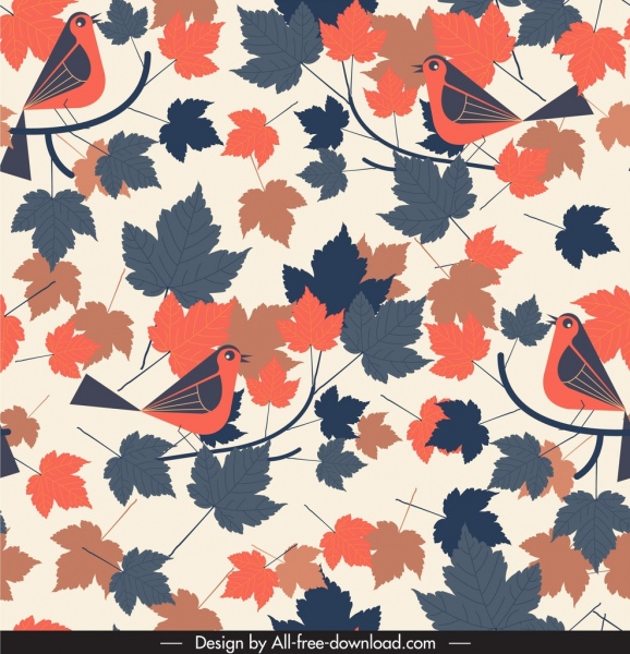 nature pattern template colorful classical birds leaves decor