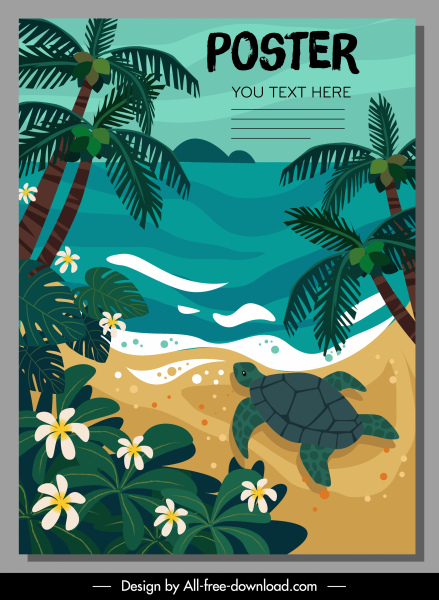 nature poster template beach scene sketch colorful classic