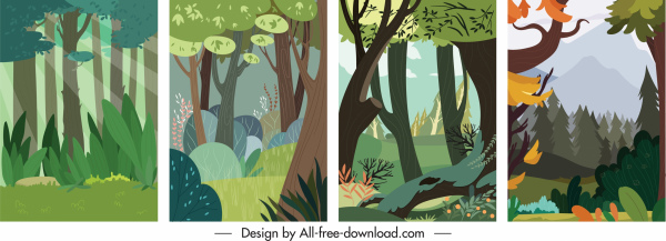 nature scene background templates colorful classical handdrawn sketch