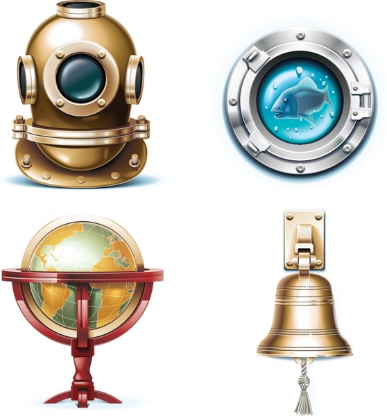 nautical exploration icons shiny colored modern design