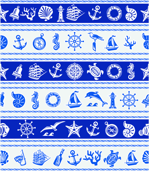 nautical elements blue seamless pattern vector