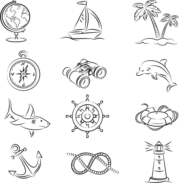 voyage design elements black white handdrawn symbols sketch