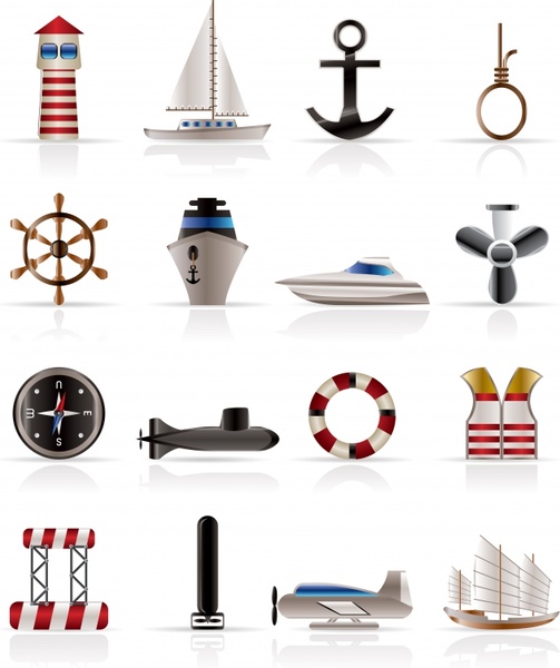 maritime design elements shiny modern symbols sketch