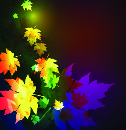 neon lights with maple leaves design vector