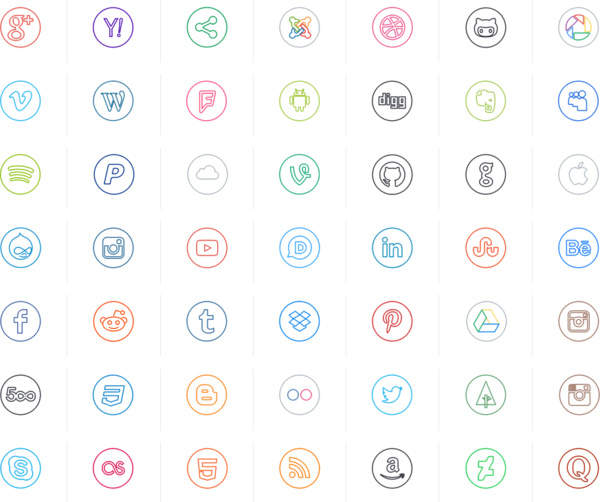 neon line social circle minimal icon set design