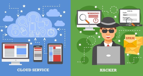 network security concept with cloud service and hacker