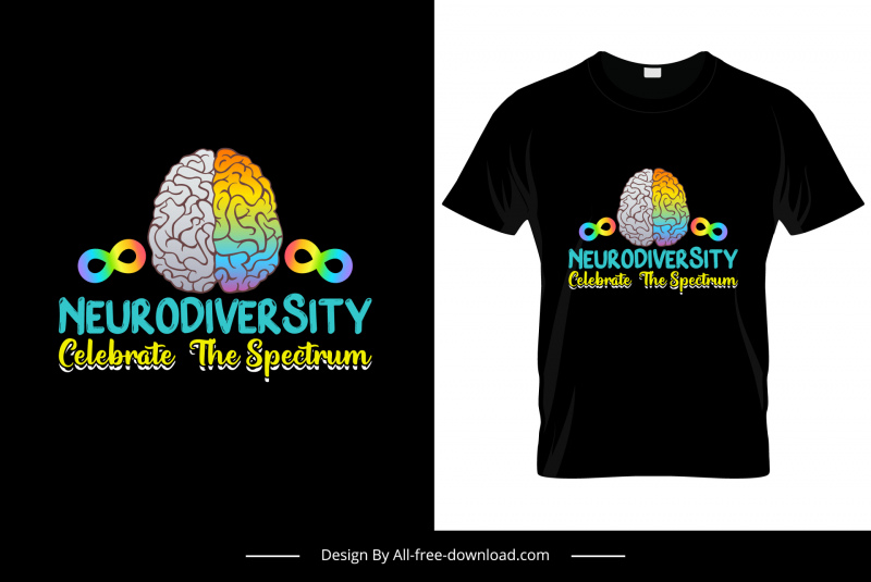 neurodiversity tshirt template dark symmetric design brain autism symbols sketch 