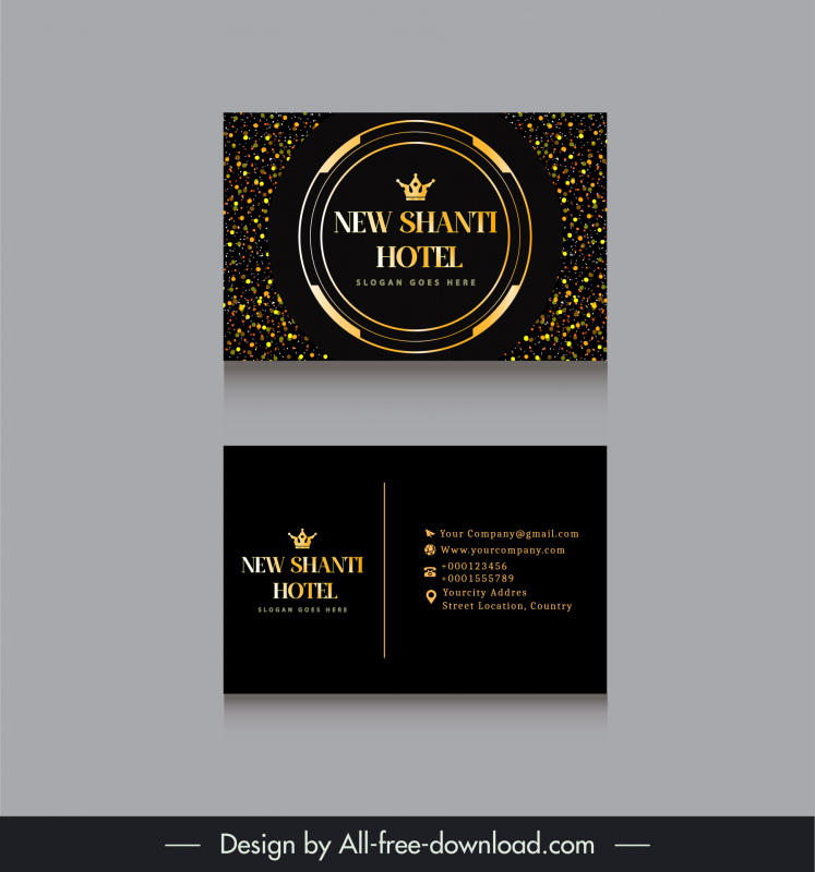 new shanti hotel luxurious business card template dark golden crown circle decor