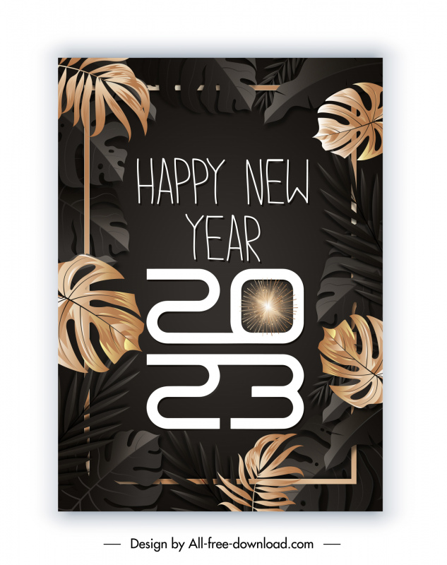 new year  2023  poster elegant contrast design leaves shining light effect decor