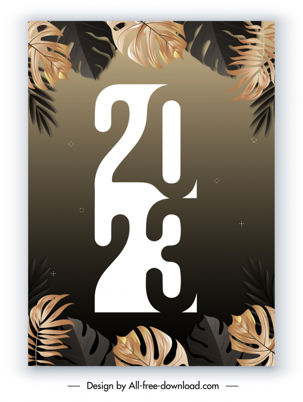 new year 2023 poster template elegant stylized number leaves decor 