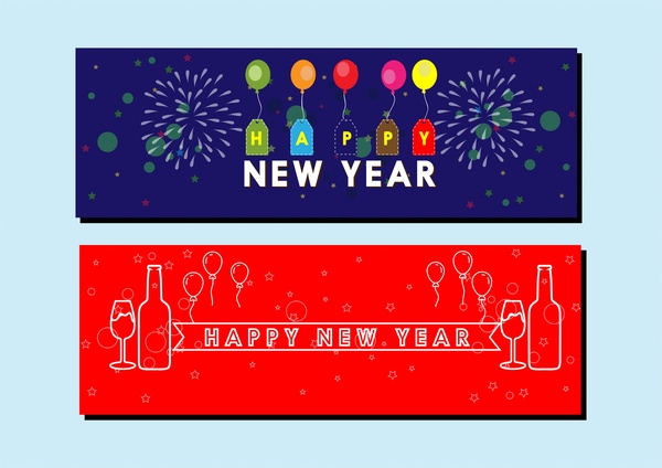 new year banner sets colorful and silhouette styles