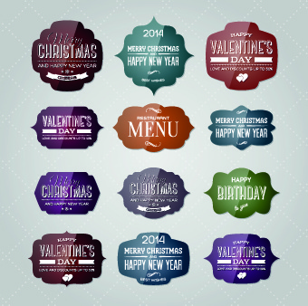 new year christmas and valentine glass labels vector