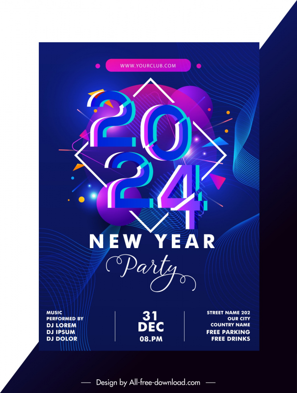 new year party poster template modern dynamic geometry curves