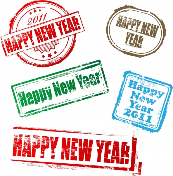 new year stamps templates retro colored grunge decor