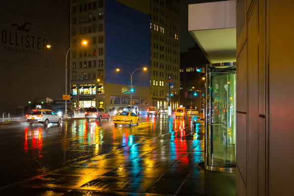 new york city street scenes rainy night in soho
