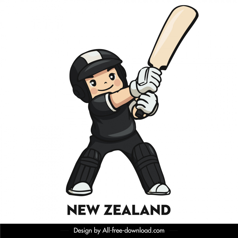 new zealand cricket icon cute cartoon boy sketch