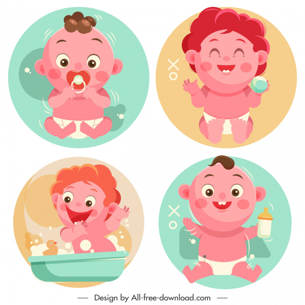 newborn baby icons lovely cartoon characters sketch