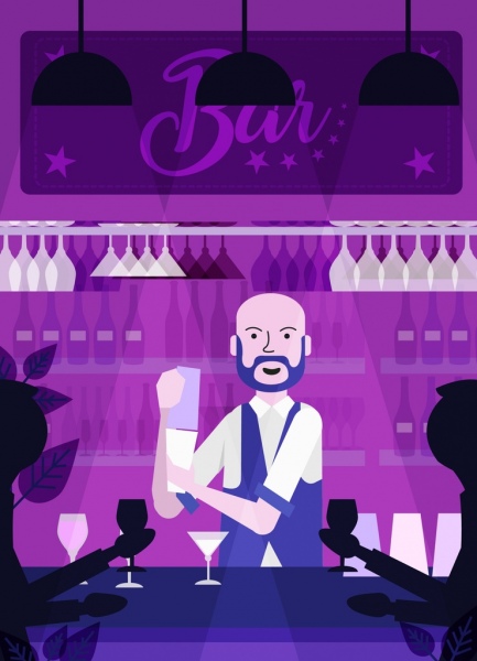 night bar background dark violet design bartender icons