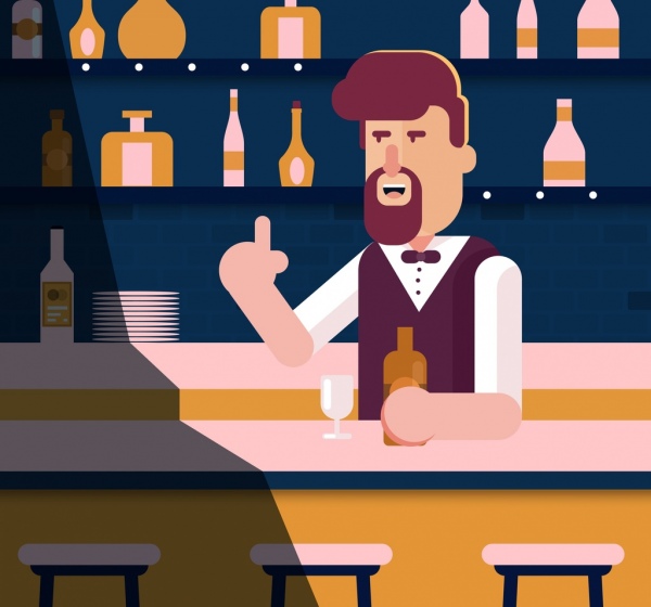 night bar drawing bartender icon colored cartoon