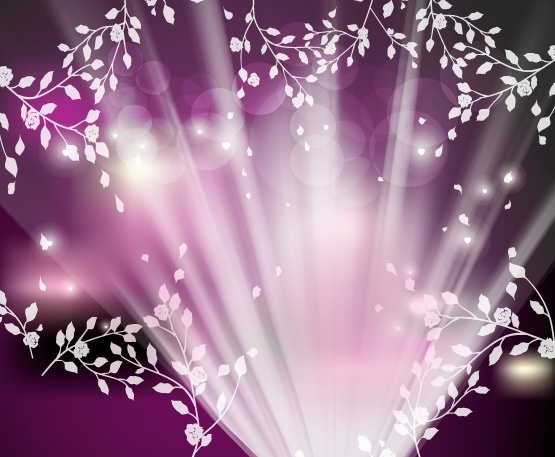 shiny rays violet background flowers and bokeh design