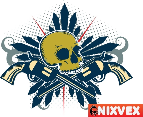 NixVex Skull with Guns Free Vector