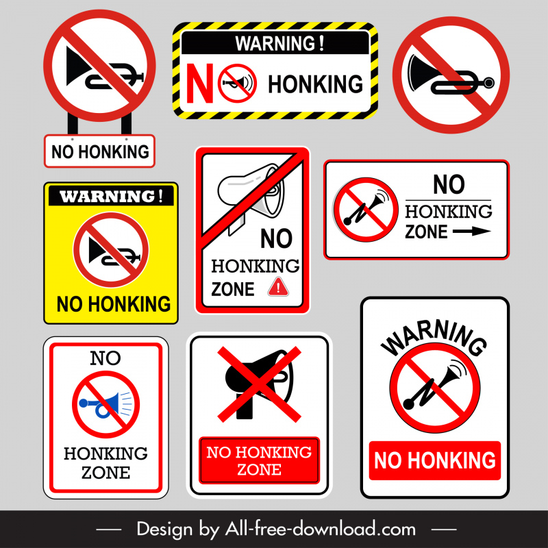 no honking zone sign board templates cross lines circle horn speakers sketch