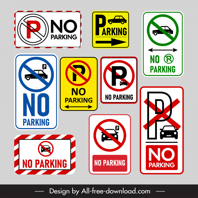 no parking sign board templates cars cross lines sketch 