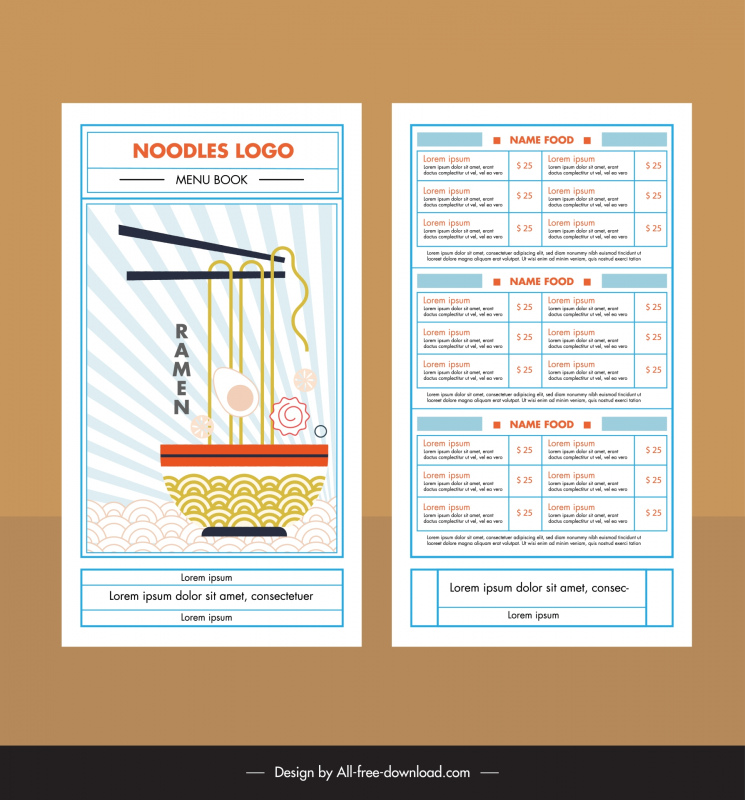 noodle menu design template flat classical elegance 