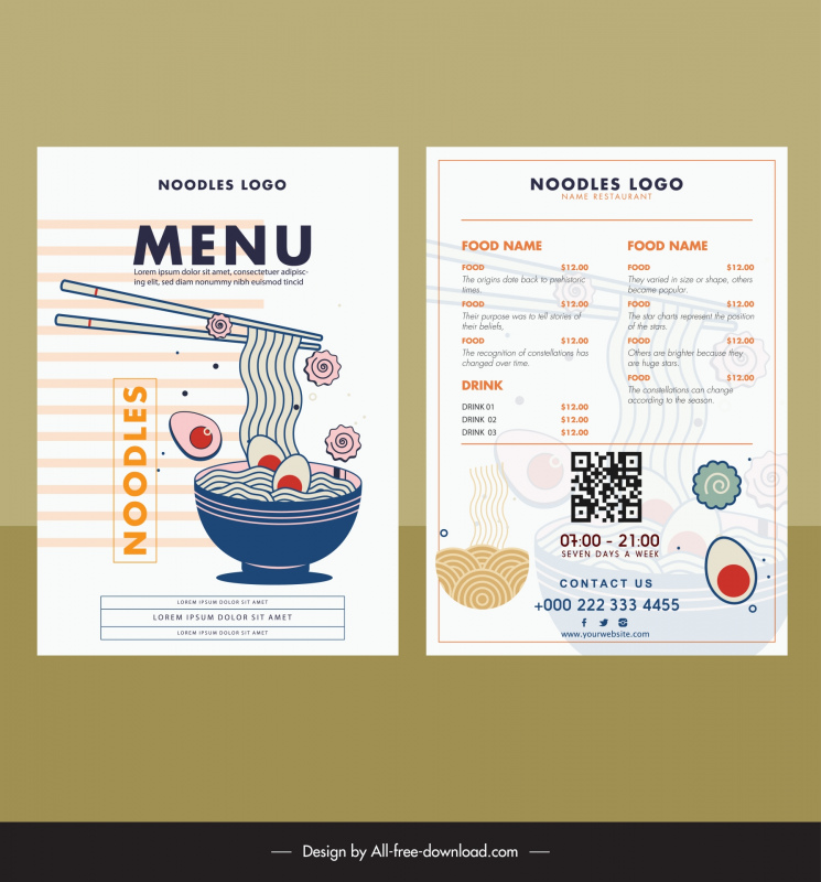 noodle menu template elegant flat classic