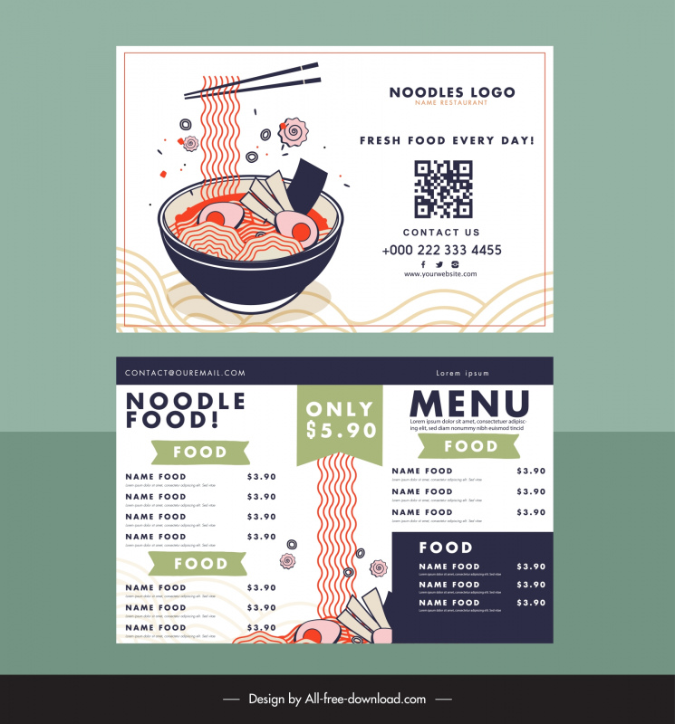 noodle menu template flat dynamic handdrawn