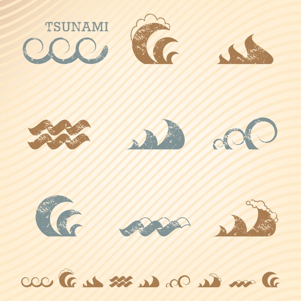 waves icons colored flat retro sketch