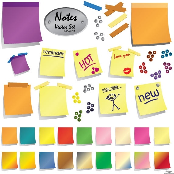 note sticker sets vector illustration in color style