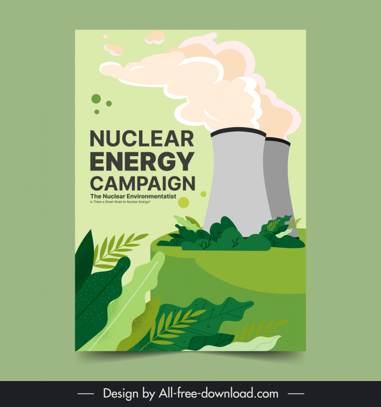 nuclear power energy poster template leaves smoke plant 