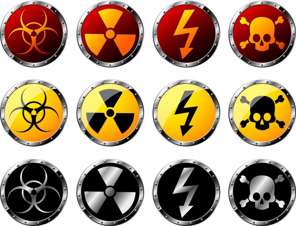 radiation hazard warning signs modern shiny colored circles