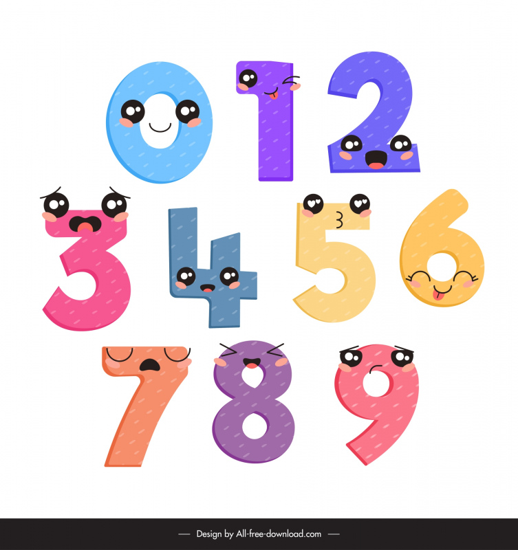 number design elements cute stylized cartoon