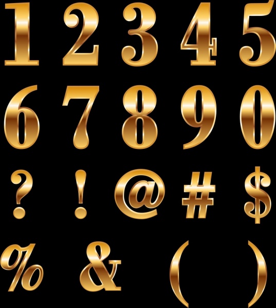 numbering icons shiny golden decoration