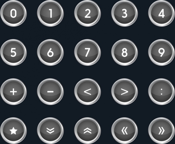 numbering signal button sets dark circles style